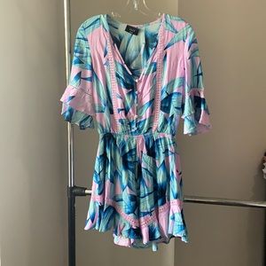 VICI collection lilac print boho button romper